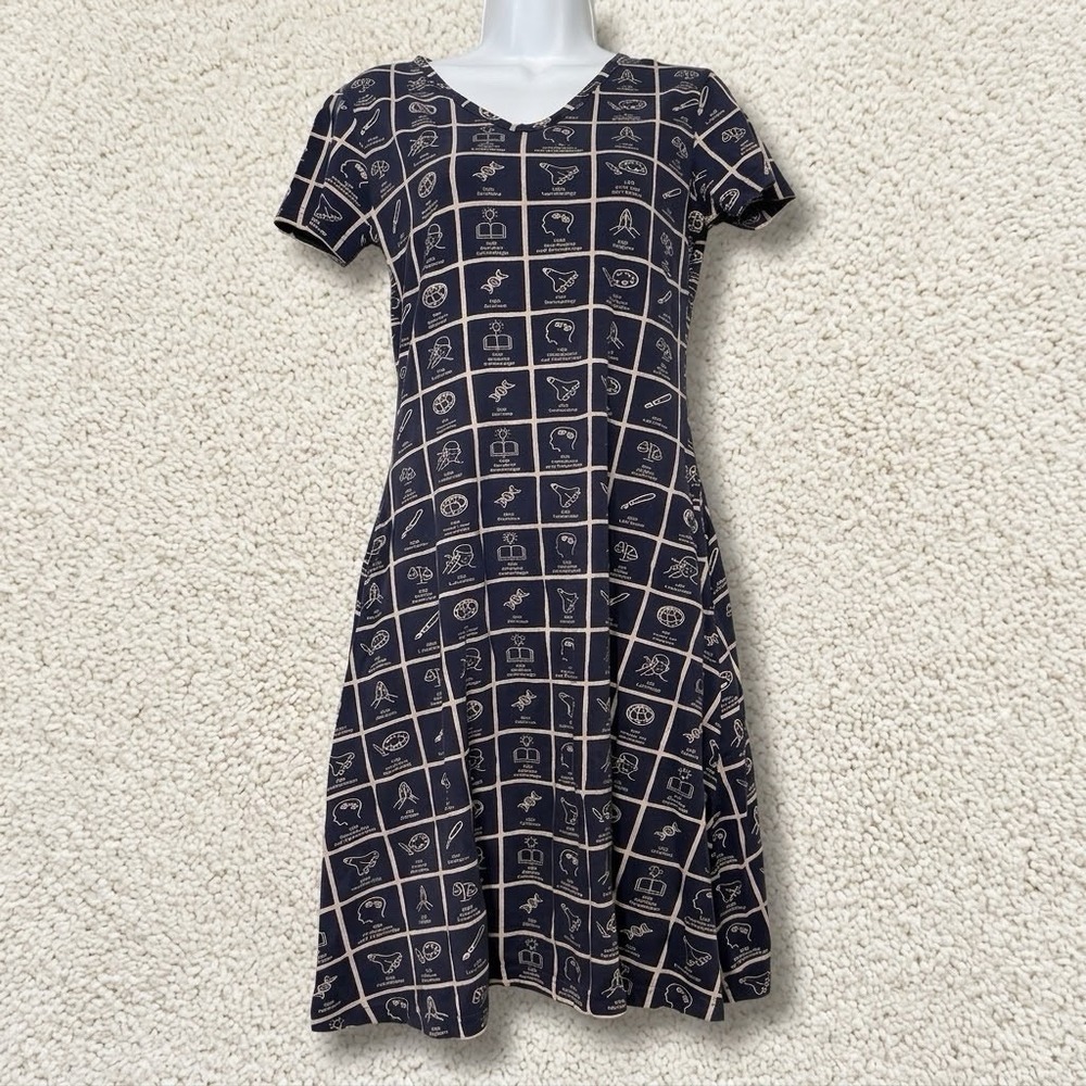 Svaha Librarian Dress Dewey Decimal System Print Fit & Flare Organic Cotton S